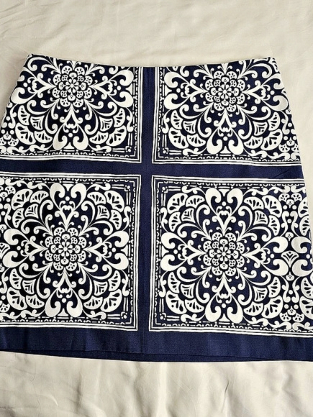 Talbots Paisley Bandana Print A-Line Skirt Mini Skirt Blue & White Size 12